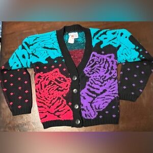 Vintage 80s 90s McKids McDonald’s Girl’s M 5/6 Cardigan Buttons Sweater Tigers